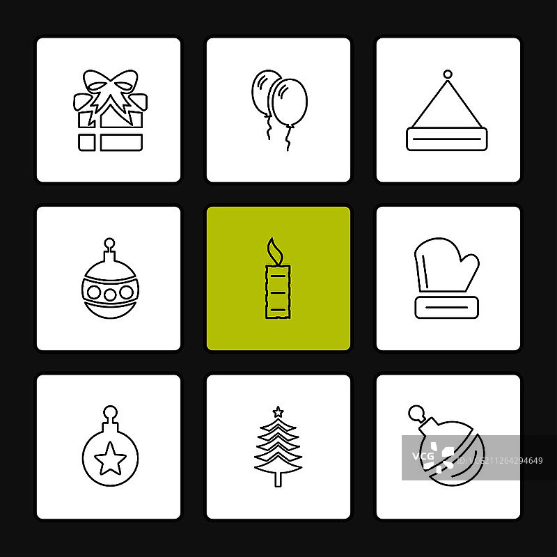 圣诞节前夕：雪花、树木、糖果、新年、庆祝、礼品盒、降雪、冬季、连衣裙图标矢量设计图片素材