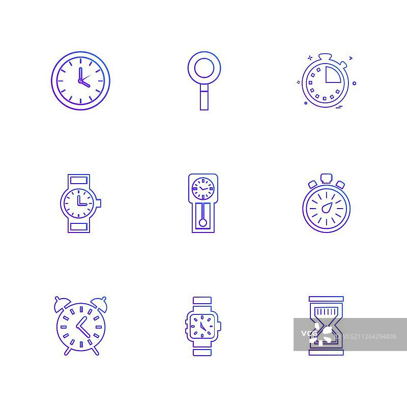 时间、手表、时钟、闹钟、计时器图标矢量设计扁平风格创意图标合集图片素材