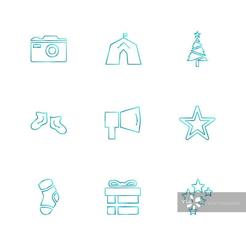 圣诞节前夕：雪花、树木、糖果、新年、庆祝、礼品盒、降雪、冬季、连衣裙图标矢量设计图片素材