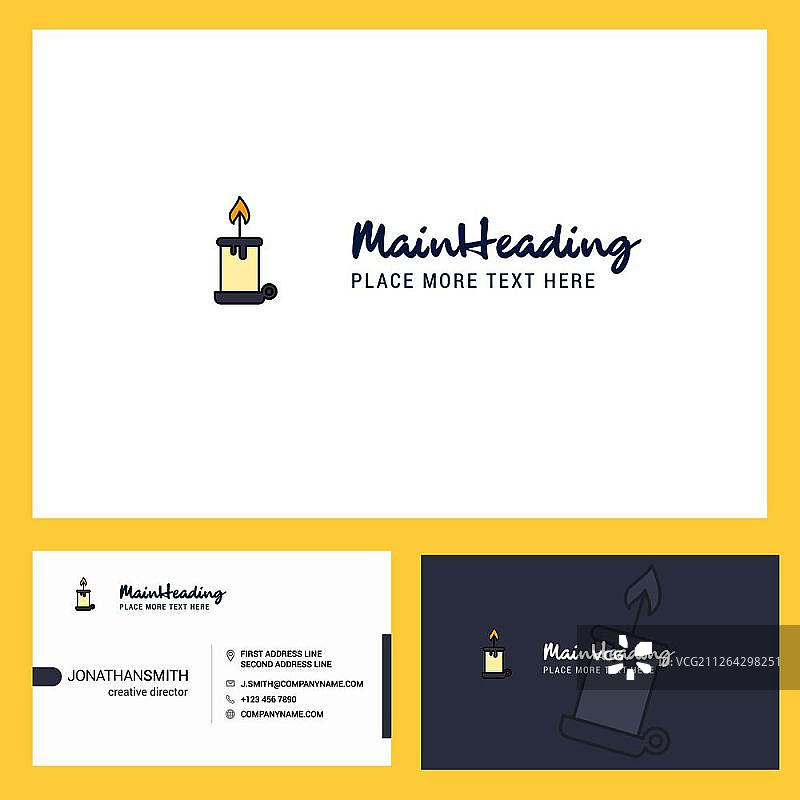 带标语和名片模板的蜡烛Logo设计矢量创意设计图片素材