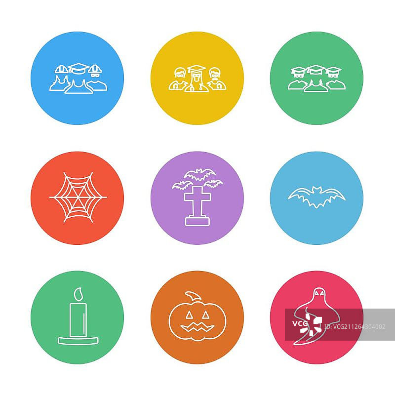 万圣节蝙蝠南瓜蜘蛛蜡烛矢量图标图片素材