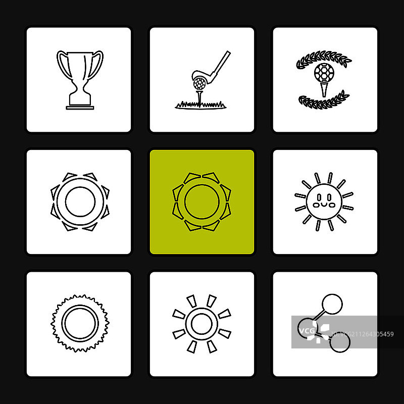 天气、体育、气候、高尔夫、太阳、球、高尔夫球棒、击球、射击、夏季、雪、云、雨、山丘、球车、球童、球位标志、图标、矢量、设计、扁平风格、创意图标合集图片素材