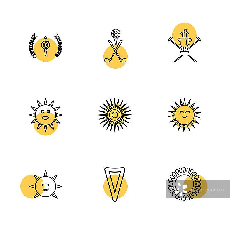 天气、体育、气候、高尔夫、太阳、球、高尔夫球棒、击球、射击、夏季、雪、云、雨、山丘、球车、球童、球位标志、图标、矢量、设计、扁平风格、创意图标合集图片素材