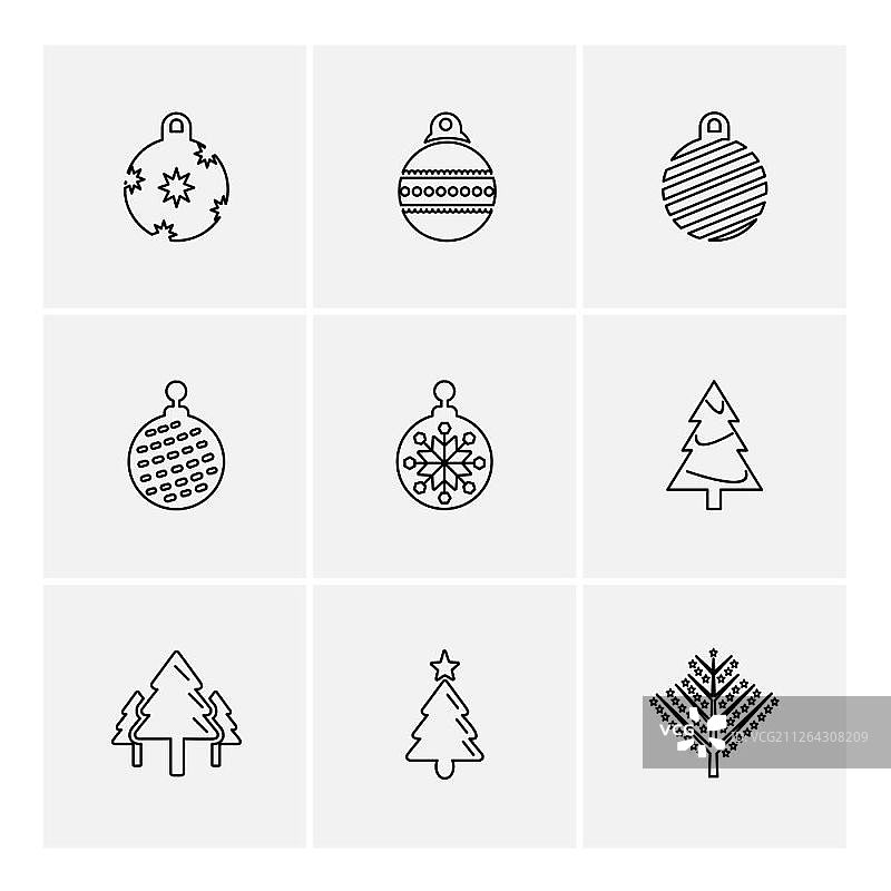 圣诞球、雪花与圣诞树装饰元素设计图片素材