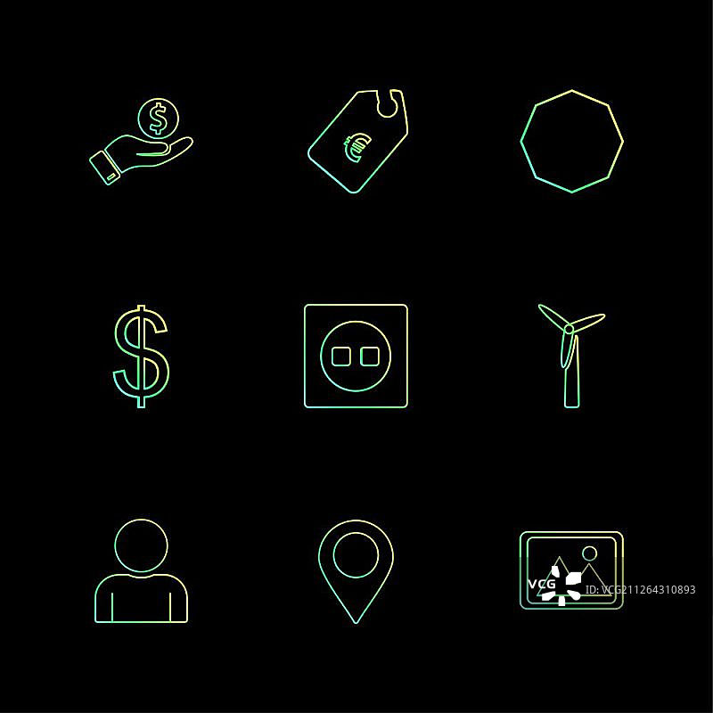 标签、导航、美元、货币、图像、形状、电子、时间、生态、图标、矢量、设计、扁平、合集、风格、创意、三角形、正方形、六边形、五边形、电池、电力图标设计图片素材