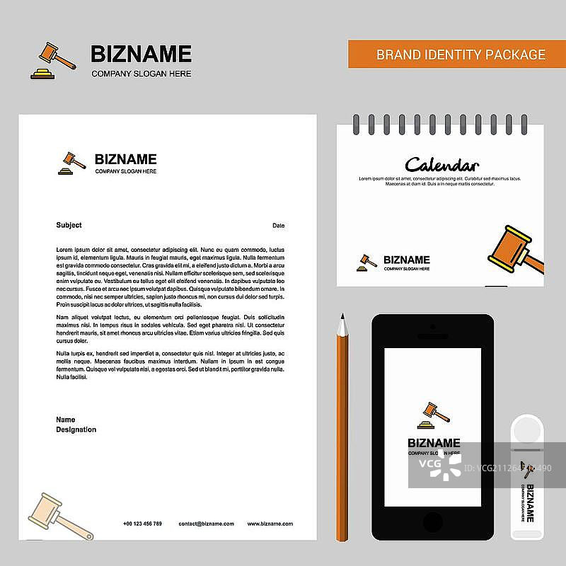 锤子商务信笺、2019年日历和移动App设计矢量模板图片素材