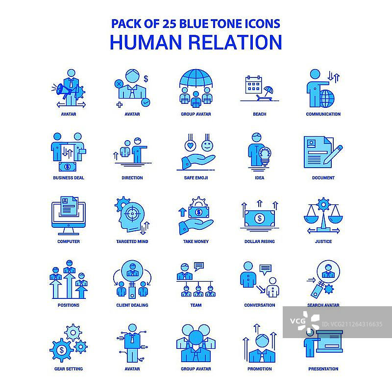 人际关系蓝色调图标包 - 25个图标集图片素材