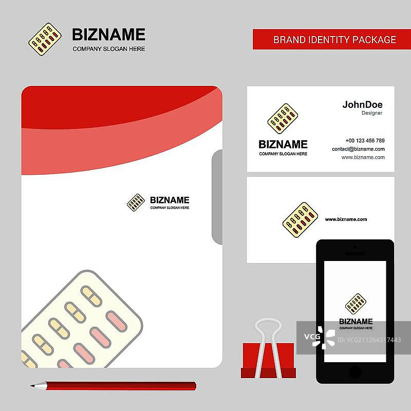 平板电脑商业Logo、文件封面名片和App设计矢量插图图片素材