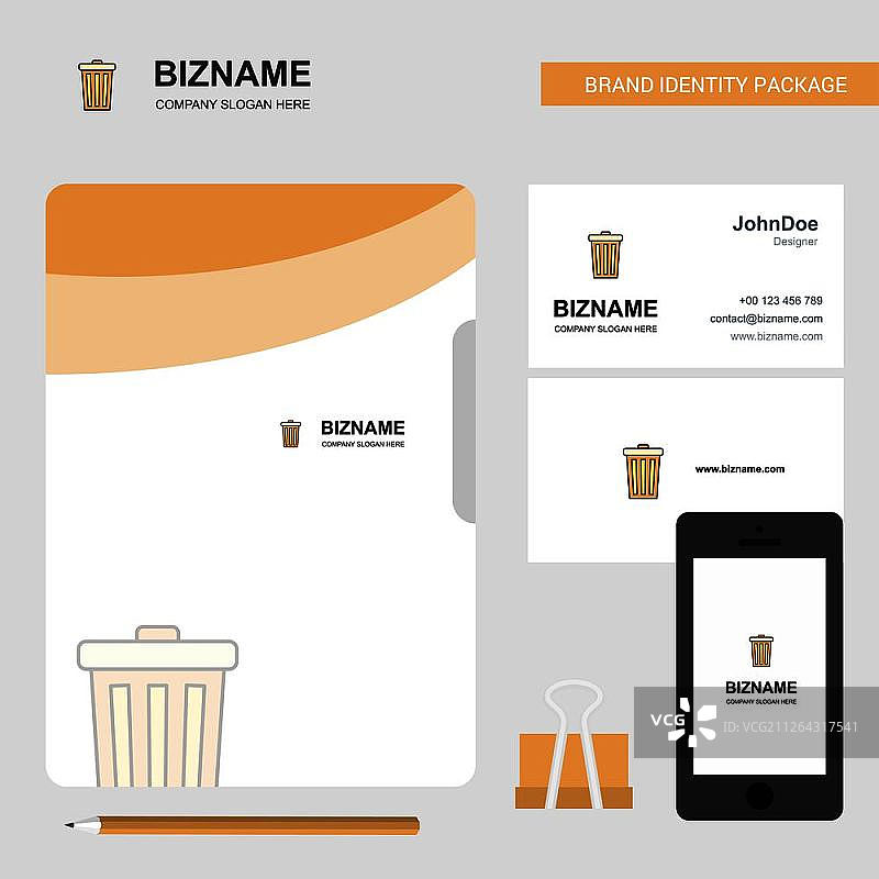 垃圾桶商业Logo、文件封面名片和App设计矢量插图图片素材