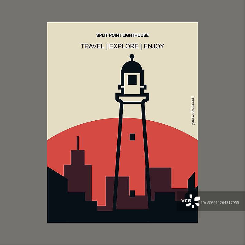 澳大利亚维多利亚州斯普利特角灯塔复古风格地标海报模板图片素材