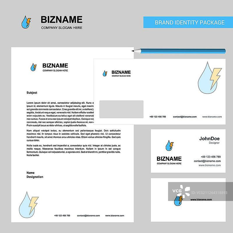 水滴与商务信纸信封名片矢量模板图片素材