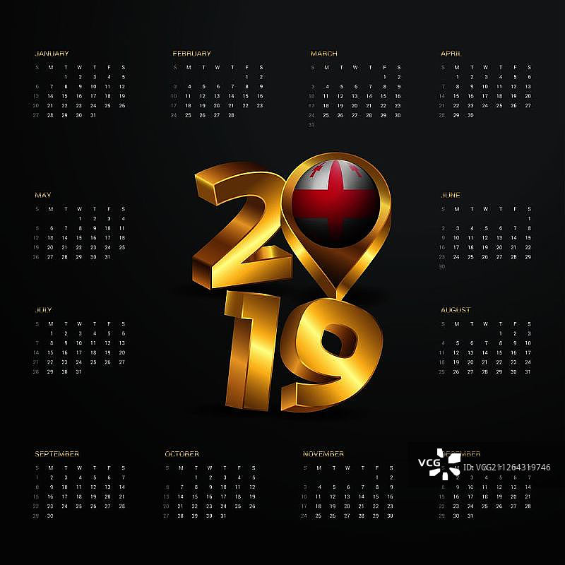 2019日历模板：格鲁吉亚地图金色排版标题图片素材