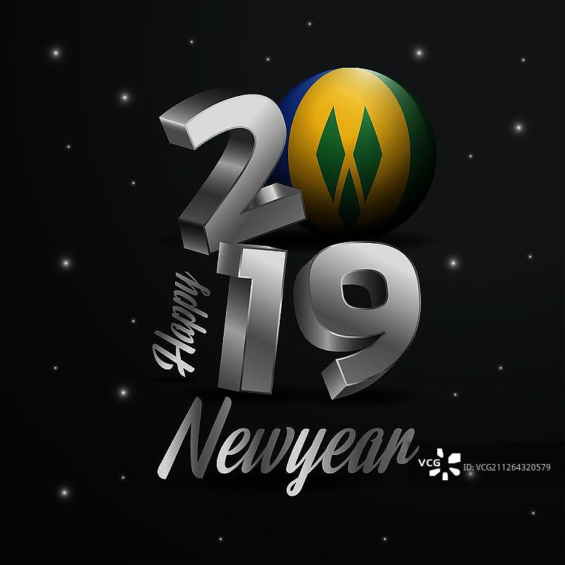 2019新年快乐圣文森特和格林纳丁斯国旗排版抽象庆典背景图片素材