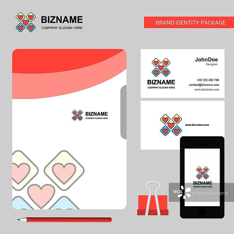 红桃方块商业Logo、文件封面、名片和App设计矢量图图片素材