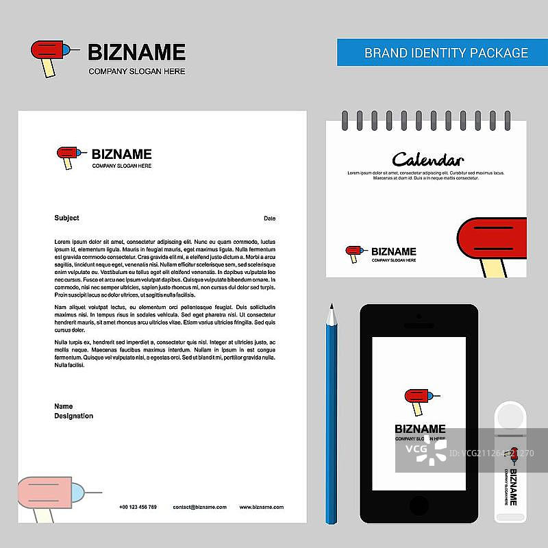 钻头商业信笺、2019年日历和移动应用设计矢量模板图片素材