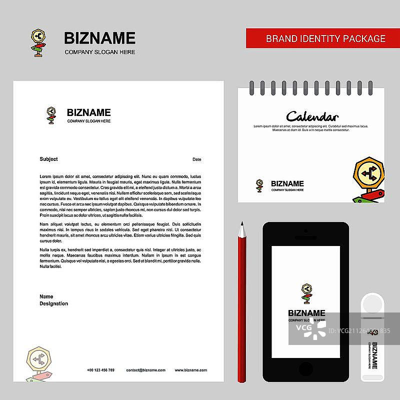 替代道路标志商业信笺抬头，2019年日历和移动应用程序设计矢量模板图片素材