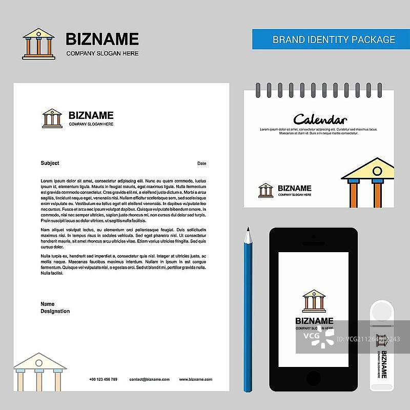 别墅商业信笺、2019年日历和移动App设计矢量模板图片素材