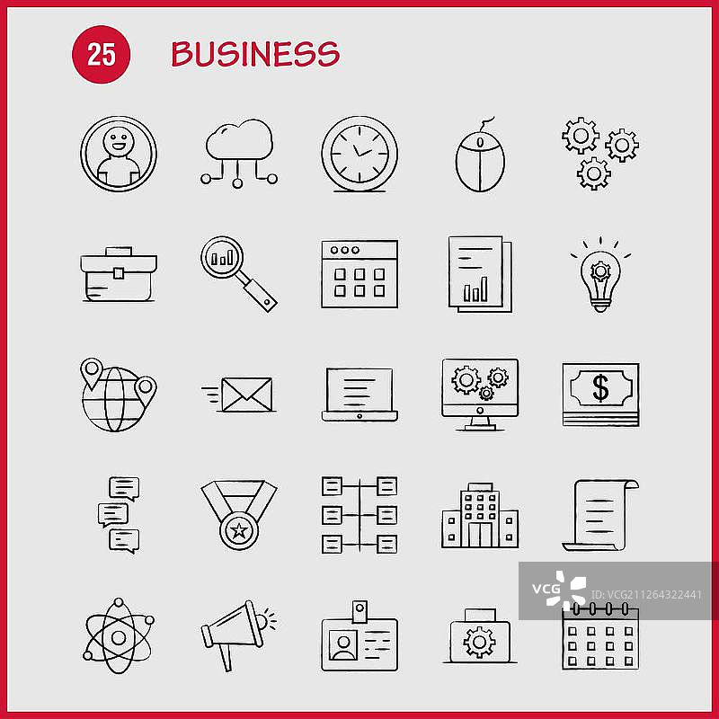 网页、印刷和移动UI/UX套件手绘商业图标：商业、时间、时钟、定时器、文件、工作、文档、象形图包-矢量图片素材