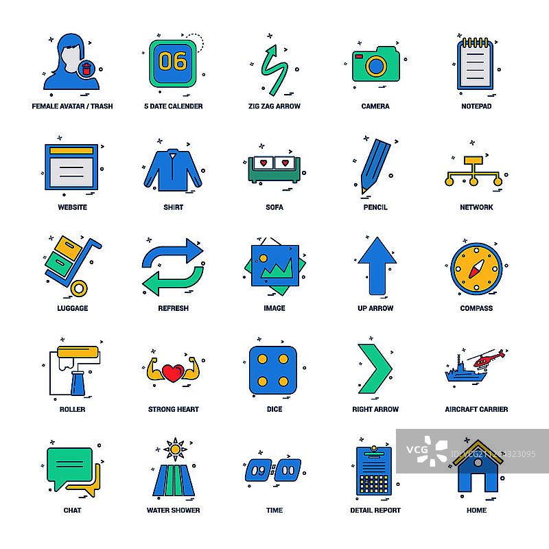 25商业概念混合平面颜色图标集图片素材