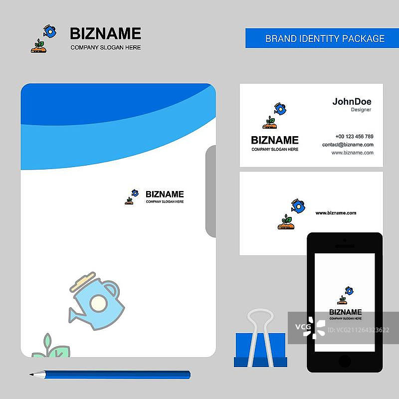 植物淋浴商业Logo、文件封面、名片和App设计矢量插图图片素材