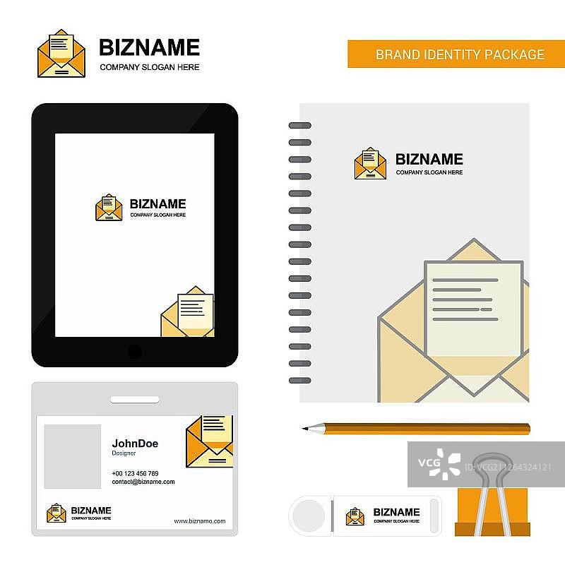 商务Logo信纸Tab应用日记PVC员工卡和USB品牌文具套装设计矢量模板图片素材