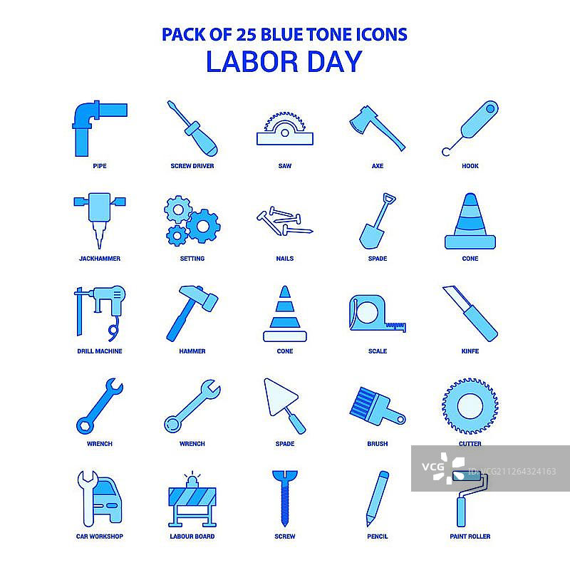 蓝色调劳动节图标包 - 25个图标图片素材