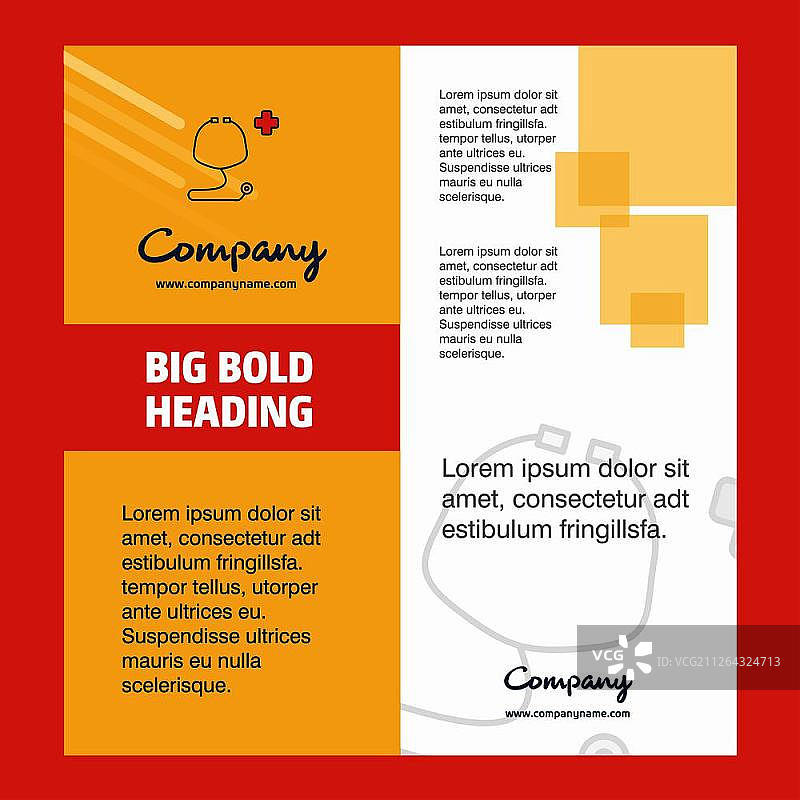 听诊器公司宣传册标题页设计。公司简介、年度报告、演示文稿、宣传单矢量背景图片素材