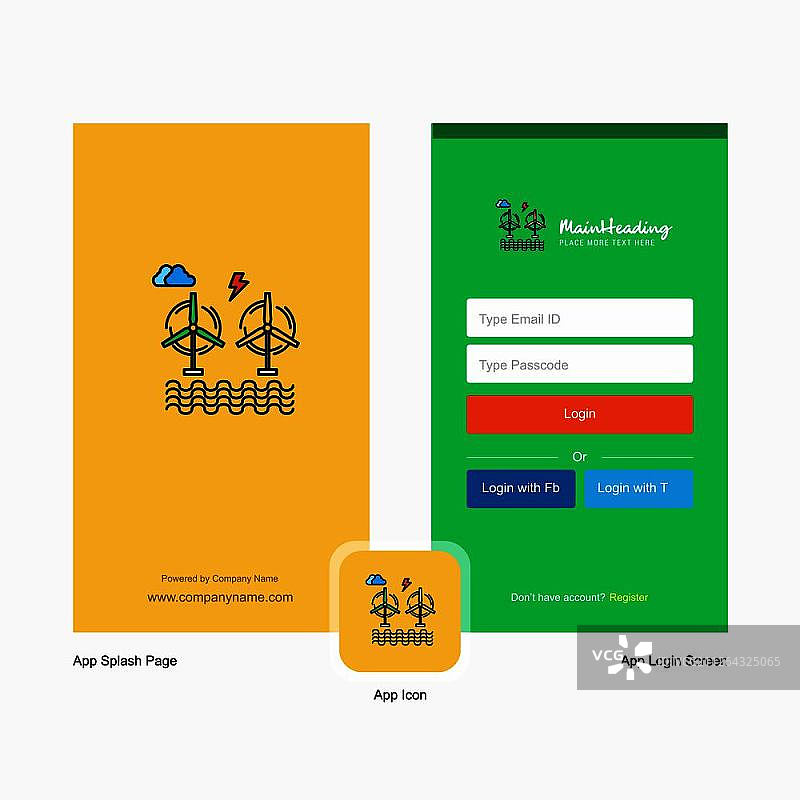 空气涡轮公司启动页和登录页设计，带Logo模板。移动在线商务模板图片素材