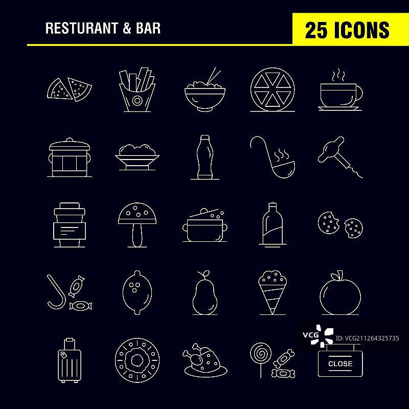 用于Web、打印和移动用户体验/用户界面套件的餐厅和酒吧线条图标矢量素材图片素材
