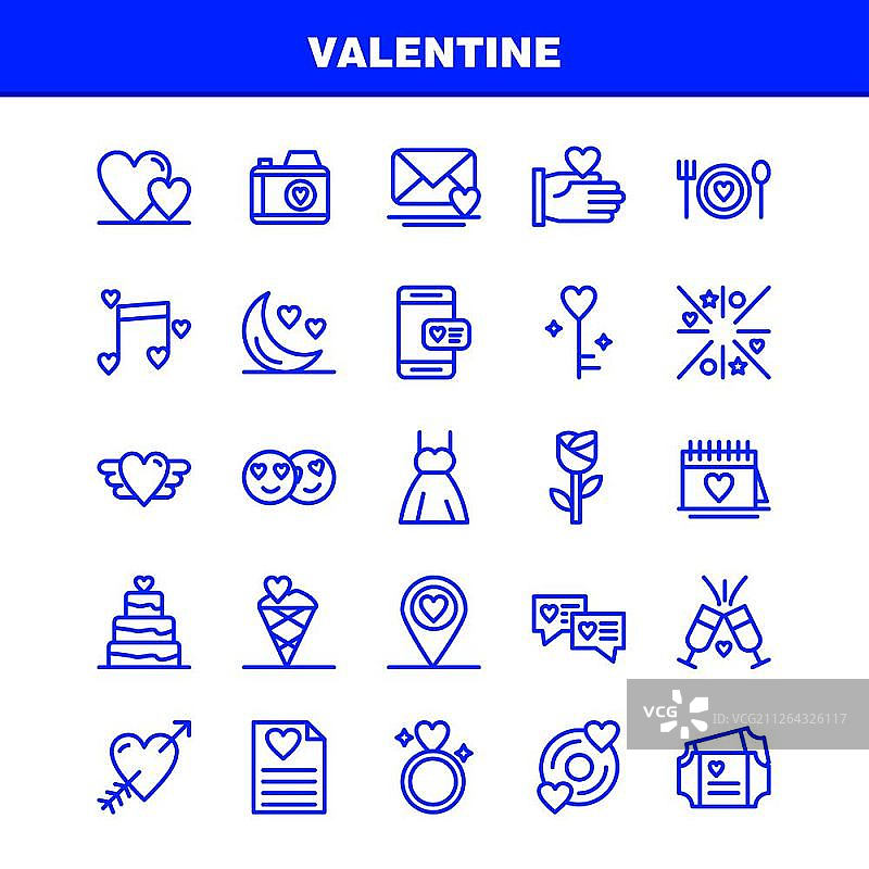 情人节线性图标合集，适用于信息图表、移动UI/UX套件和印刷设计。包含：CD、磁盘、爱、情人节、浪漫、手、爱、情人节、图标集 - 矢量图片素材