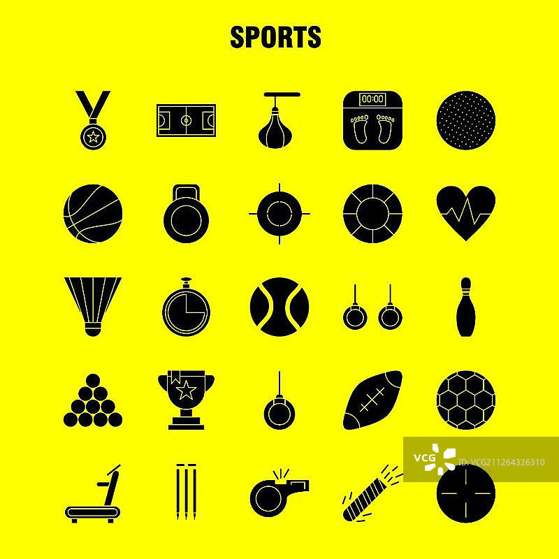 用于信息图表、移动UX/UI套件和印刷设计的体育实体字形图标集。包括：举重、重量、运动、游戏、棒球、球棒、体育，EPS 10 - 矢量图片素材