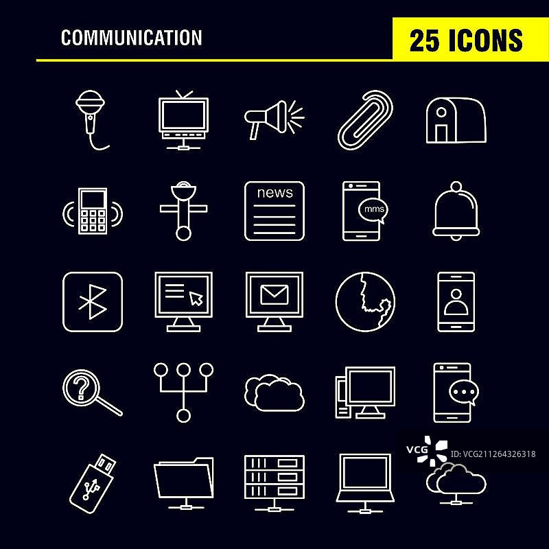 用于信息图表、移动UI/UX工具包和印刷设计的通信线路图标集。包括：信号、数据、卫星、助推器、电视、广播、媒体。现代信息图表LOGO和象形图矢量素材图片素材