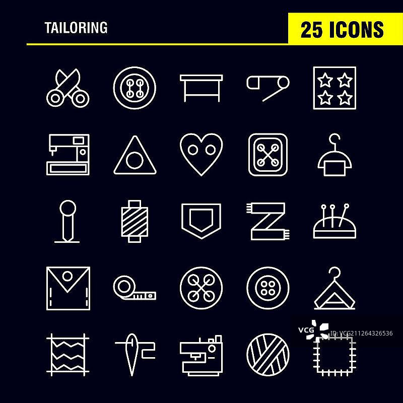 设计师和开发人员的定制线条图标包。针织、机器、剪刀、缝纫、纽扣、矢量图标图片素材