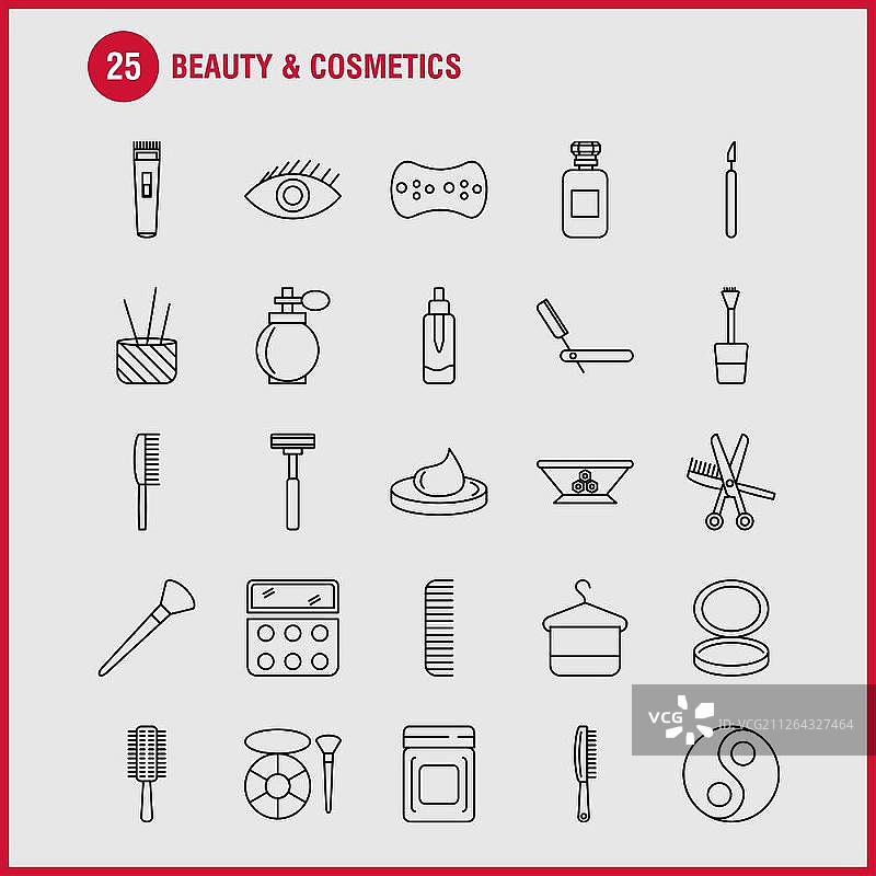 Beauty And Cosmetics Line Icon for Web, Print And Mobile UX/UI Kit。如:碗，食品，厨房，美容，化妆品，化妆，粉扑，粉扑，象形包。——矢量图片素材