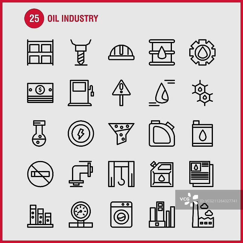 设计师和开发者的石油工业线性图标包。包含重量、规模、工厂、产业、升降机、生产等矢量图标图片素材