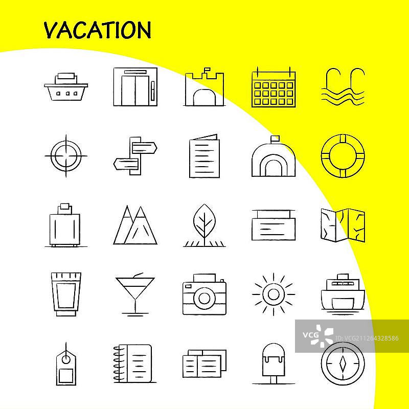 手绘风度假图标素材，适用于信息图表、移动UI/UX套件和印刷设计图片素材