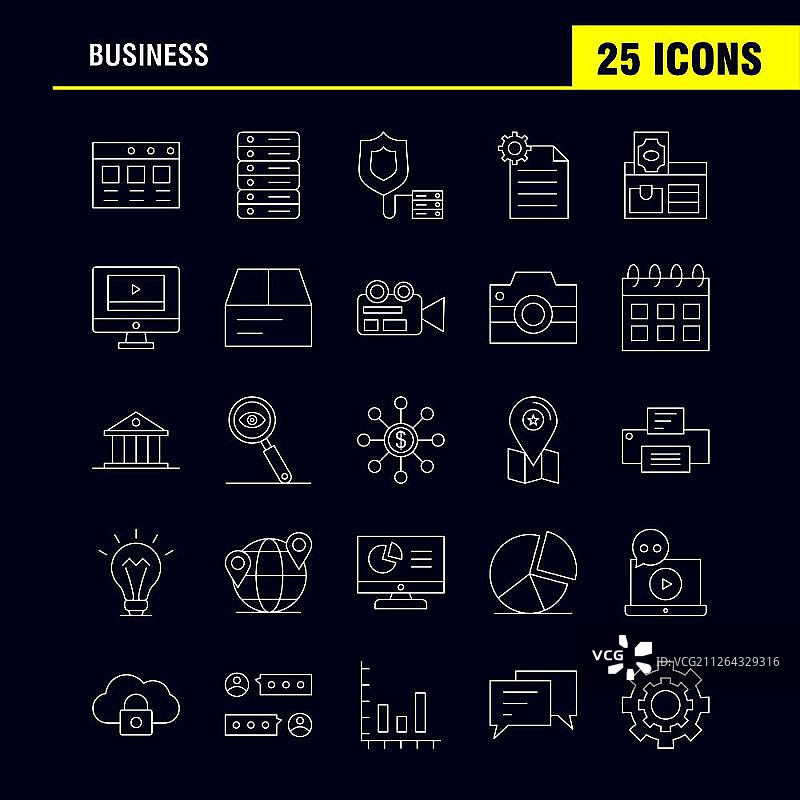 网页、印刷和移动设备用户体验/用户界面套件的商务线条图标，例如：商务、美元、在线、支付、文件、办公、象形图包矢量图图片素材
