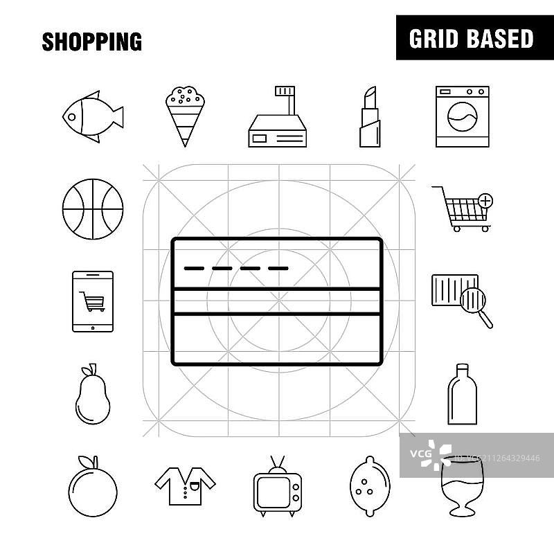 Web、Print和Mobile UI/UX工具包的购物线性图标，例如：购物车、手推车、购买、添加、移除、象形图包 - 矢量图片素材