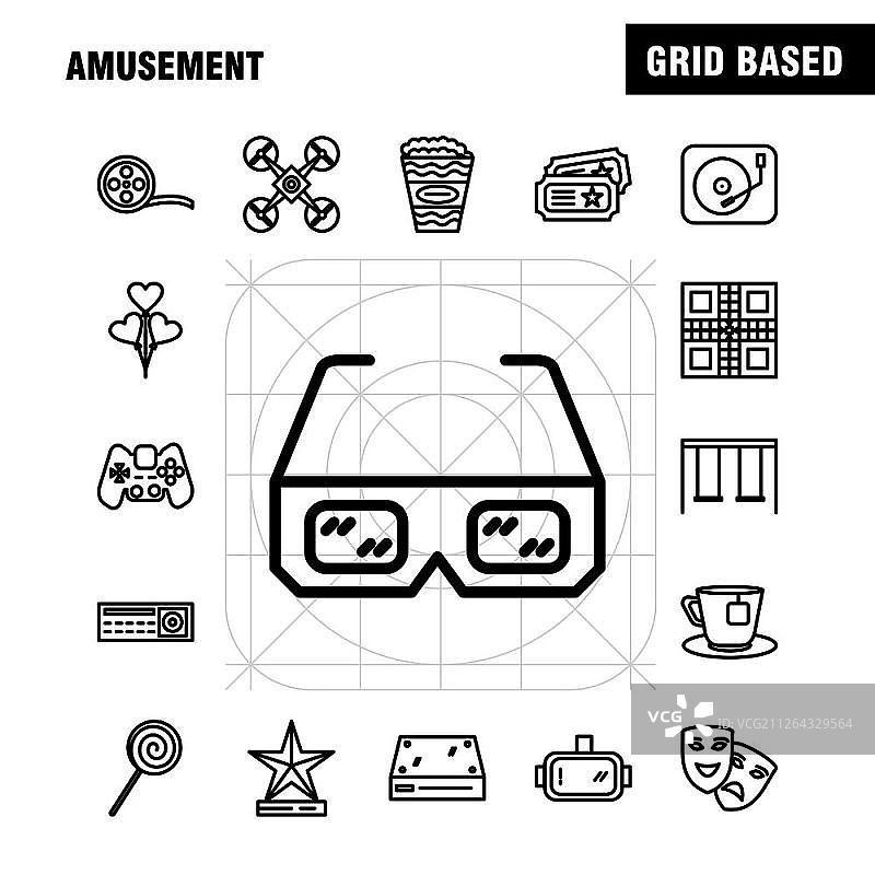 娱乐活动线性图标集，适用于信息图表、移动UX/UI套件和印刷设计。包括：自行车、骑行、运动、吉他、音乐、乐器，EPS 10 - 矢量图片素材