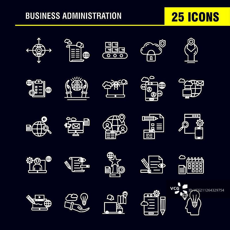 用于信息图表、移动UX/UI套件和印刷设计的工商管理线性图标集。包括：目标、焦点、箭头、方向、文档、文件、地球、互联网，现代信息图表标志和象形图的集合。- 矢量图片素材