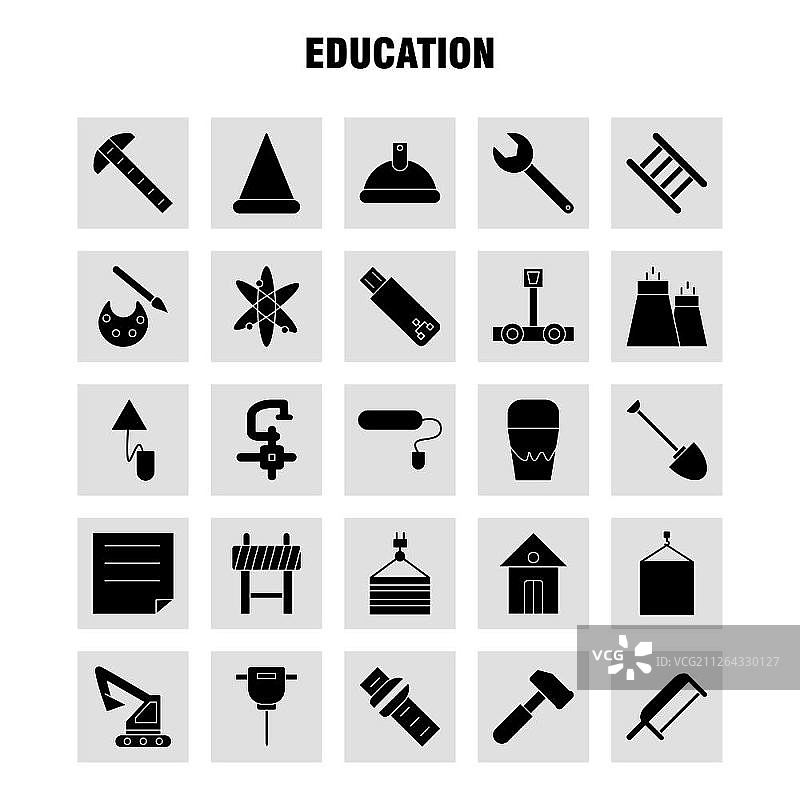 用于信息图表、移动UX/UI套件和印刷设计的教育实体字形图标集：起重机、升降机、吊钩、硬件、扳手、工具、硬件、现代信息图表Logo和象形图合集 - 矢量图片素材