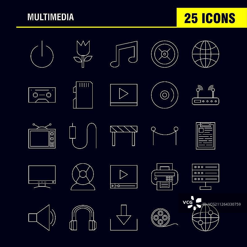 用于Web、Print和Mobile UX/UI套件的多媒体线性图标，如：关闭、开启、电源、启动、开关、花朵、绽放、植物学、象形图包-矢量图片素材