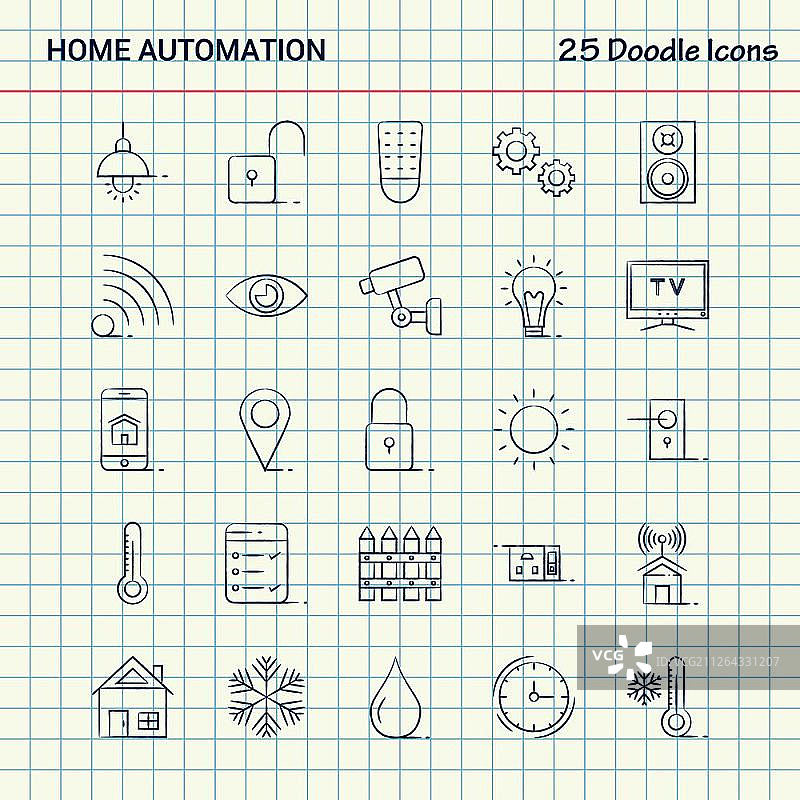 家庭自动化涂鸦图标25例（手绘商业图标集）图片素材