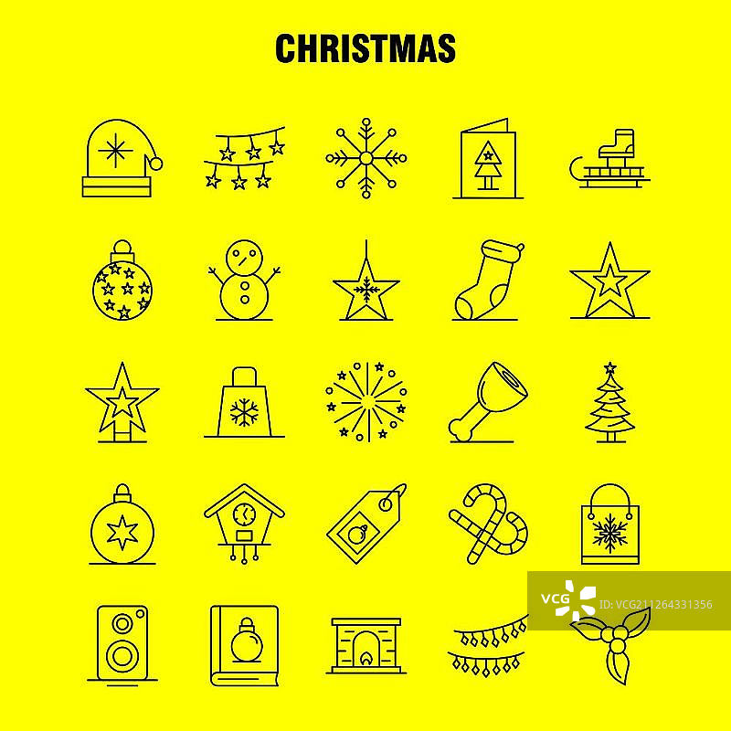 适用于Web、打印和移动设备的圣诞节线性图标UI/UX套件：马车、圣诞老人、糖果、棒棒糖等矢量图标图片素材