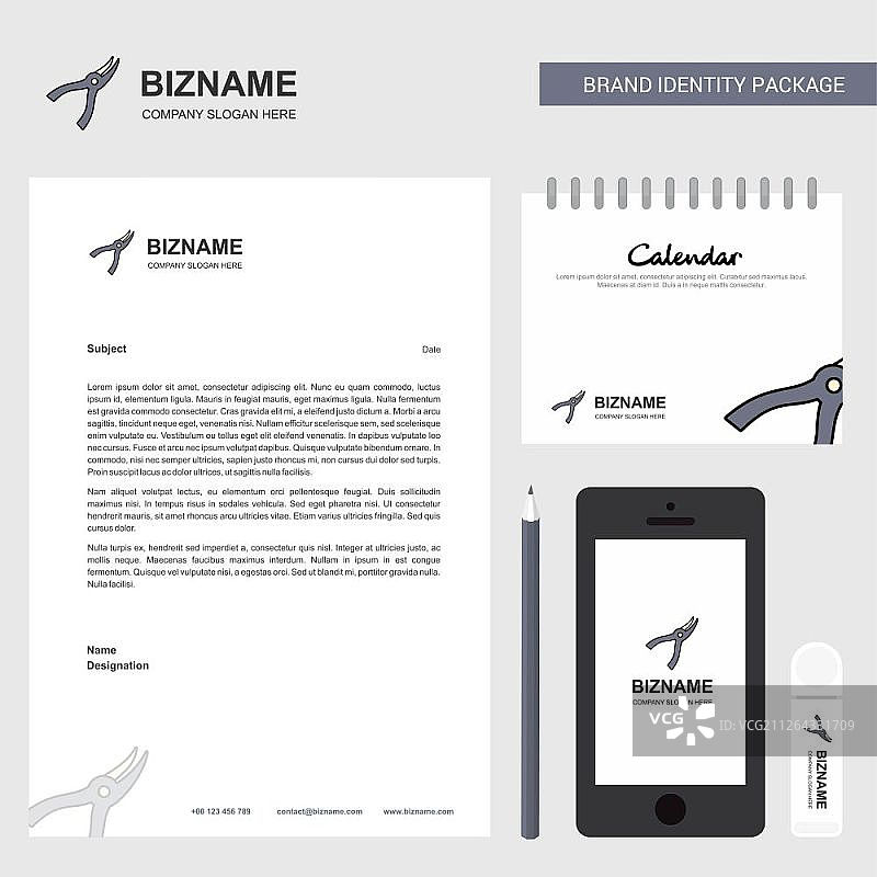 刀具企业信笺、2019年日历和移动应用设计矢量模板图片素材