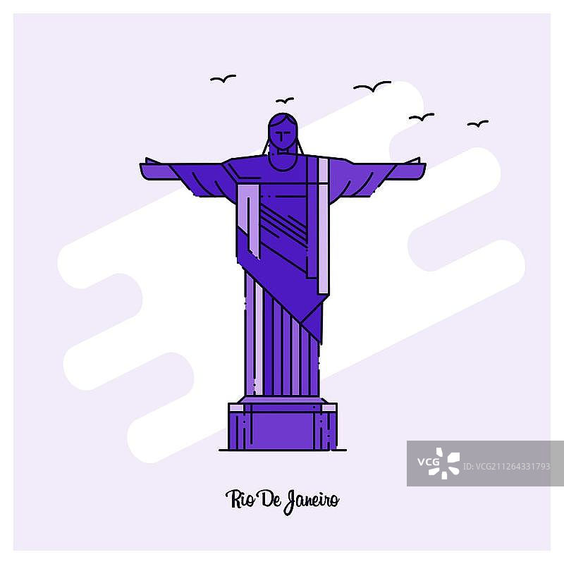 里约热内卢紫色虚线地标矢量图图片素材