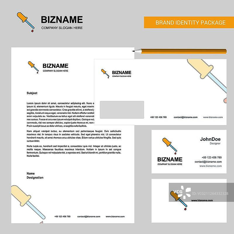 滴管商业信笺、信封和名片设计矢量模板图片素材