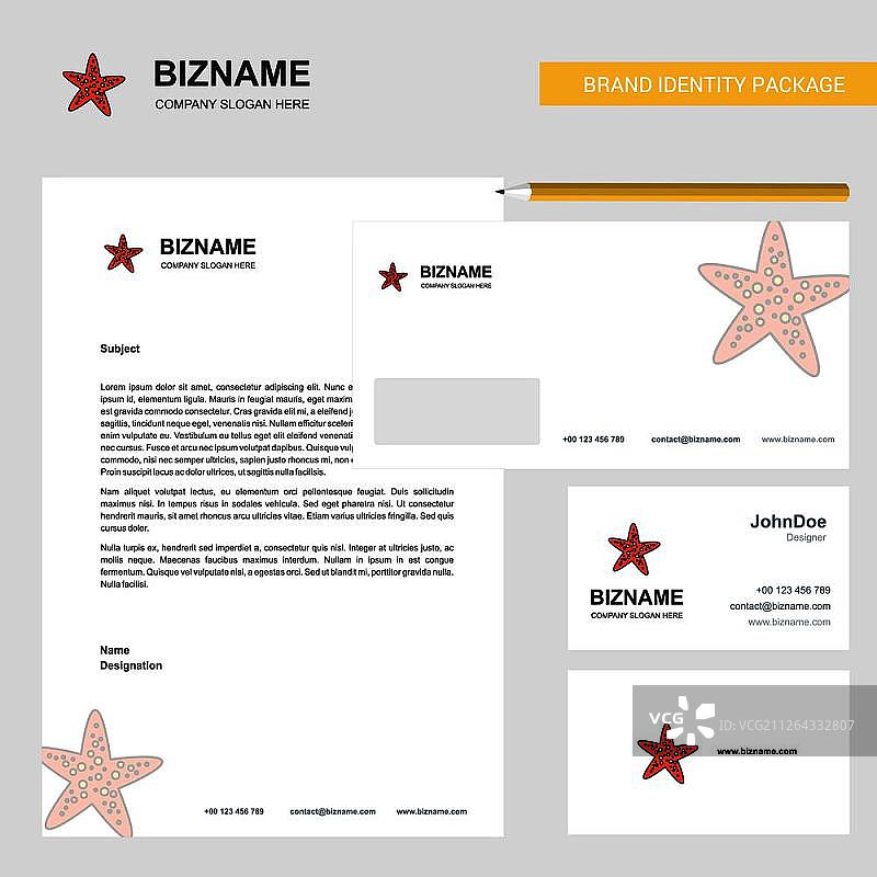 海星商务信笺、信封和名片设计矢量模板图片素材
