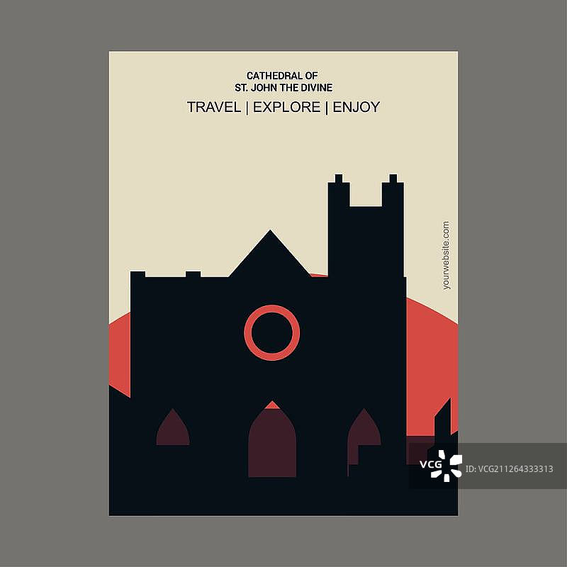 美国纽约圣约翰大教堂复古风格海报图片素材