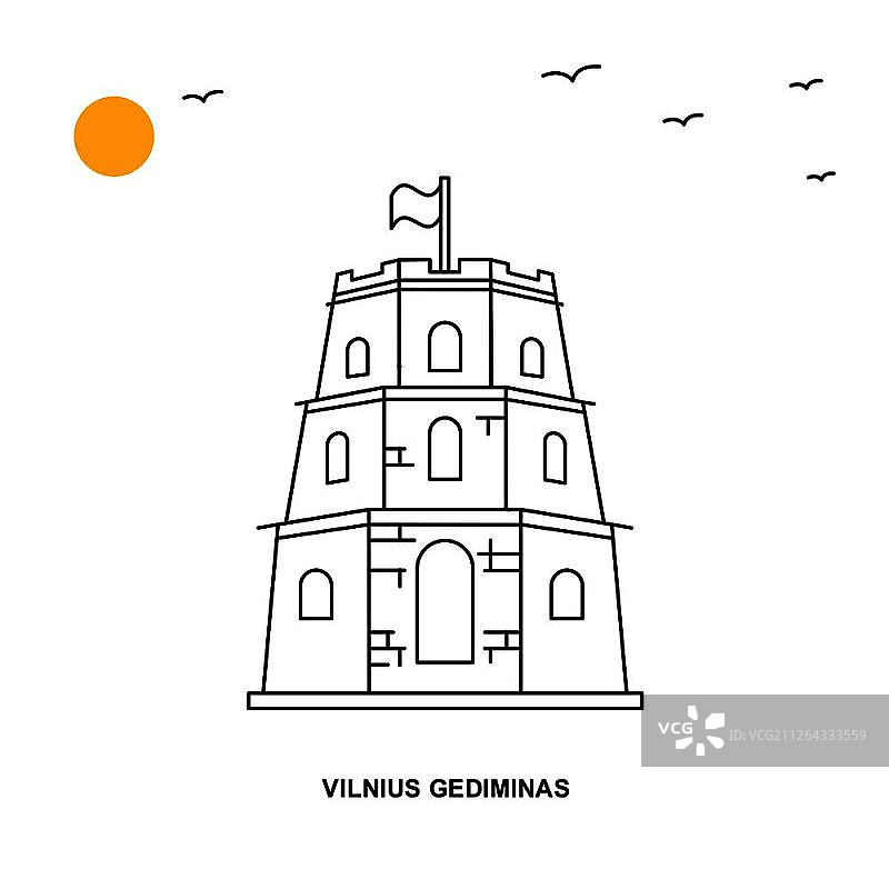 维尔纽斯·格迪米纳斯纪念碑线性风格世界旅行自然插画背景图片素材